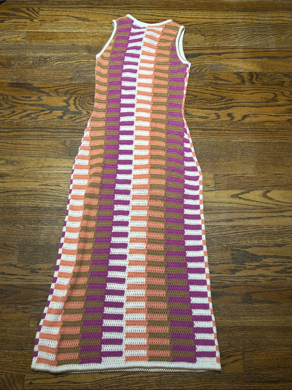Sleeveless Crochet Maxi Dress in Pink, Peach, White and Brown - Picture 7 of 11